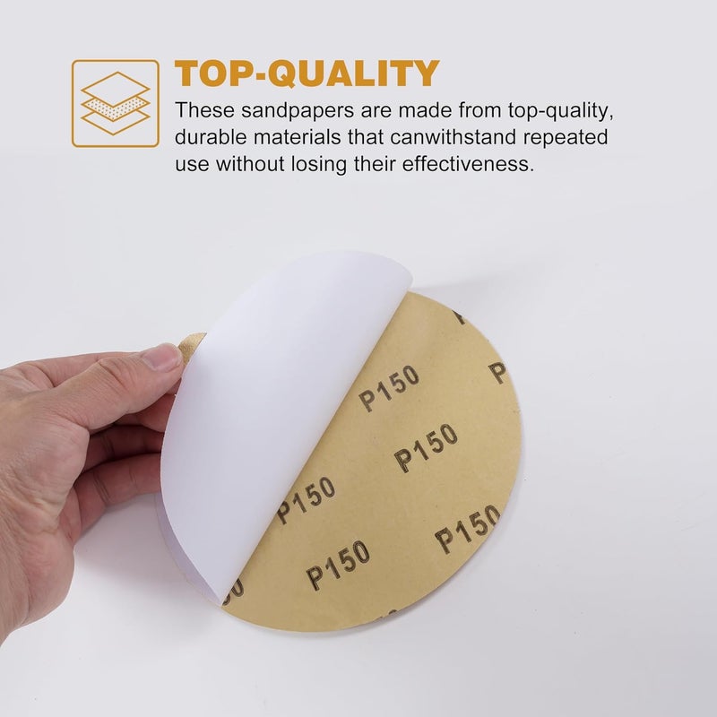 Shawya Premium 6 Inch Gold PSA Sanding Discs 150 Grit (Box of 50) Self Adhesive Stickyback Sandpaper for Easy Attachment Premium Quality Sanding Disc for Efficient Sanding Performance - Image 3